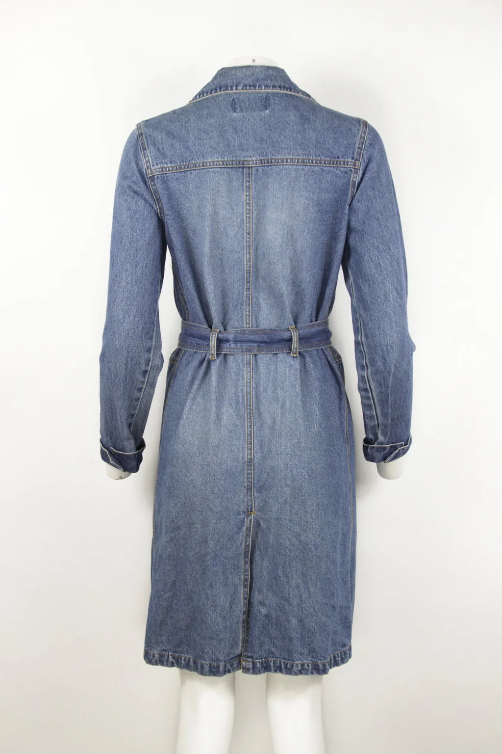 Long sleeve belted denim dress - S