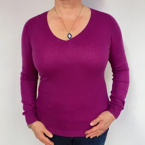 Magenta Purple Cashmere V-Neck Jumper Large