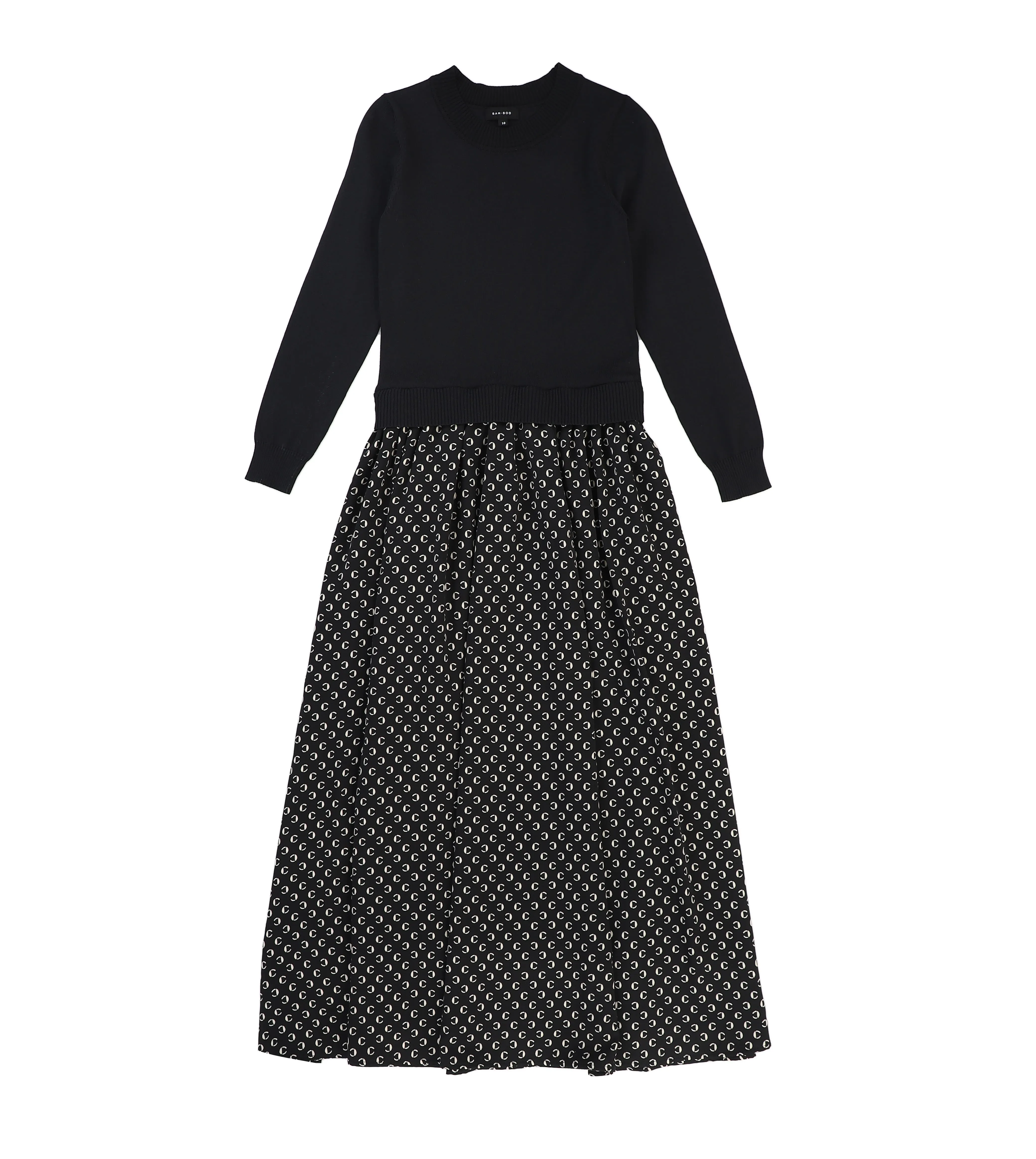 maxi dress knit top printed silk bottom - black