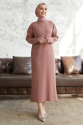 MDS Women Arissa Fisherman Collar Long Knit Dress - Rose Pink - Zimapan