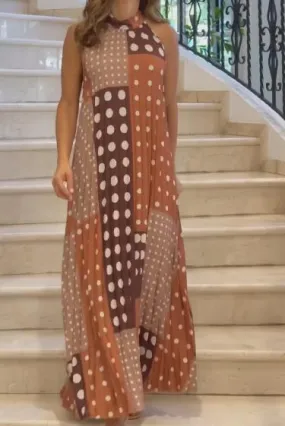 Multicolor Polkdot Sleeveless Maxi Dress