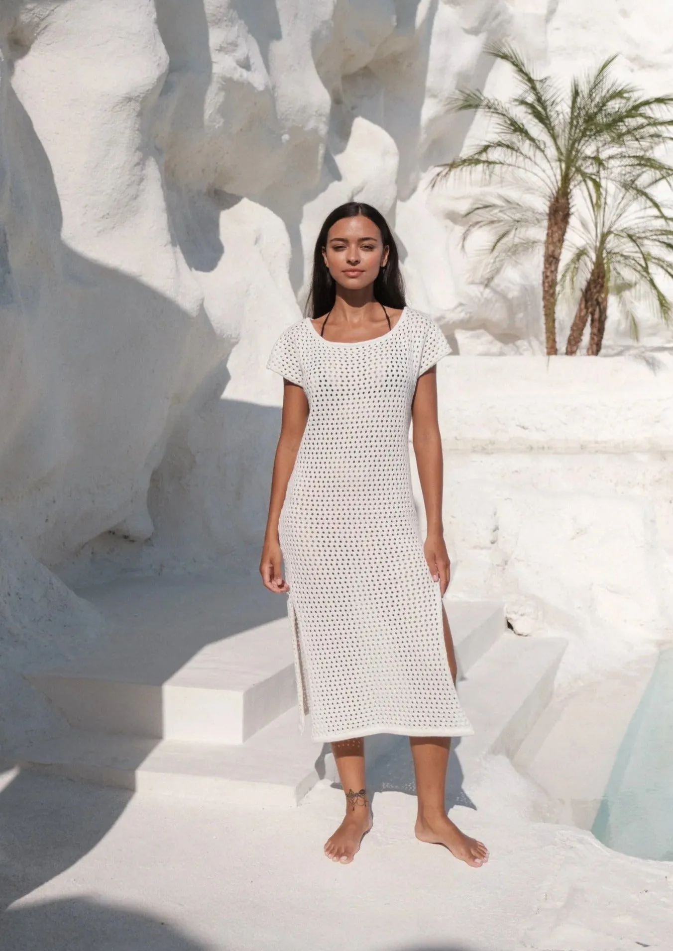 Nicci Knit Beach Cover Up - White