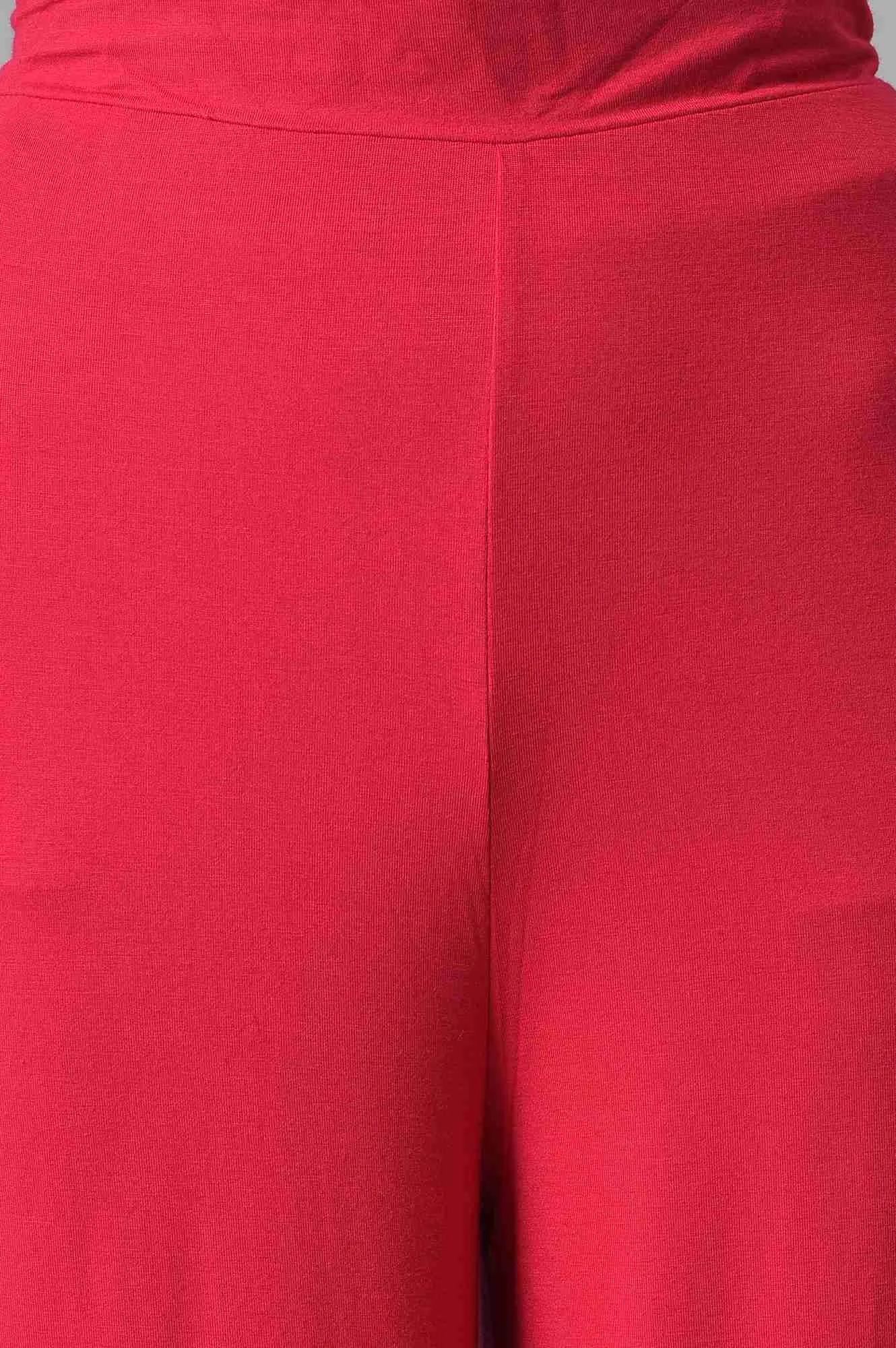 Pink Solid Knitted Angle Length Palazzo
