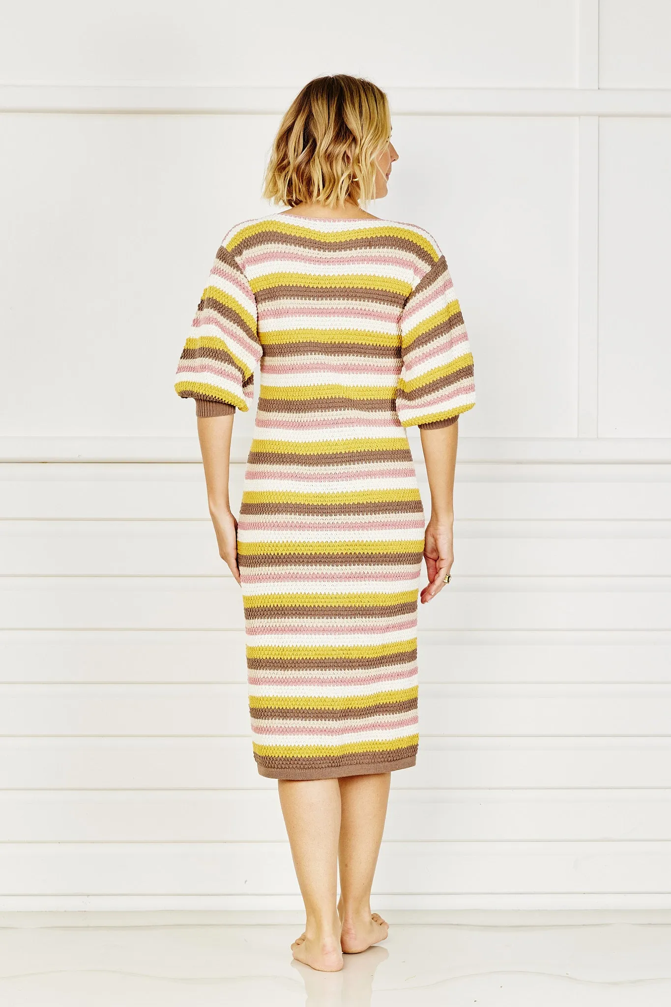 Porto Stripe Midi Dress - Sunset