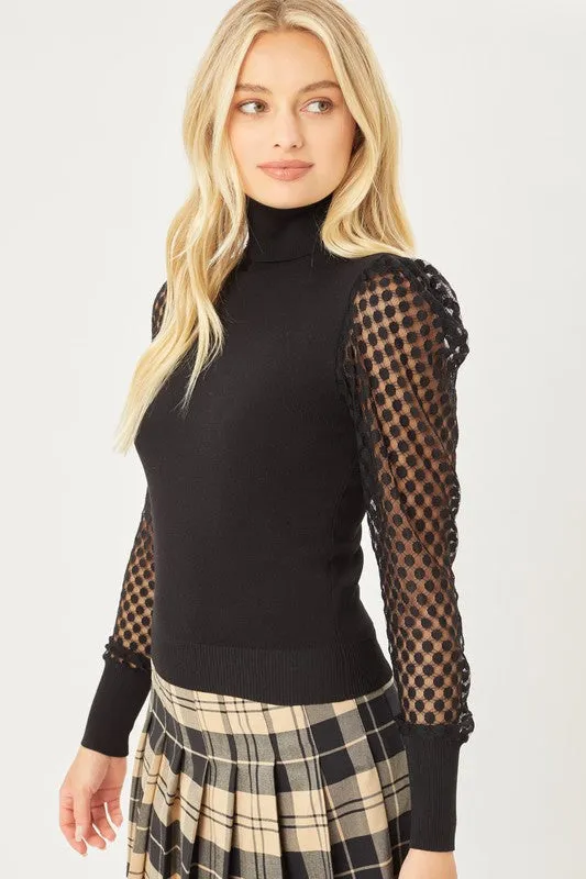 Puff Long Sleeve Turtle Neck Knit Top