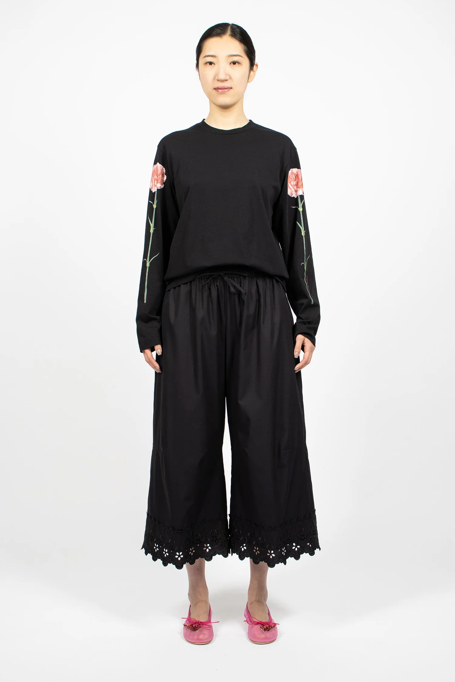 Ruffle Waist Trimmed Trouser Black
