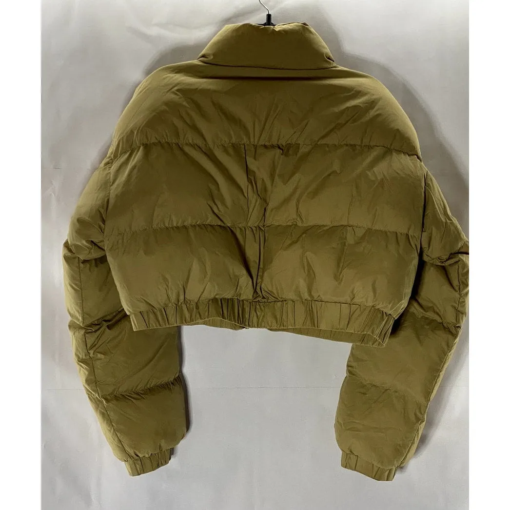 SHEIN Women's Tan Stand Collar Puffer Zip-Up Crop Jacket SZ L