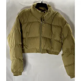 SHEIN Women's Tan Stand Collar Puffer Zip-Up Crop Jacket SZ L