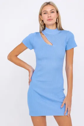 Short Sleeve Mock Neck Cut Out Dress