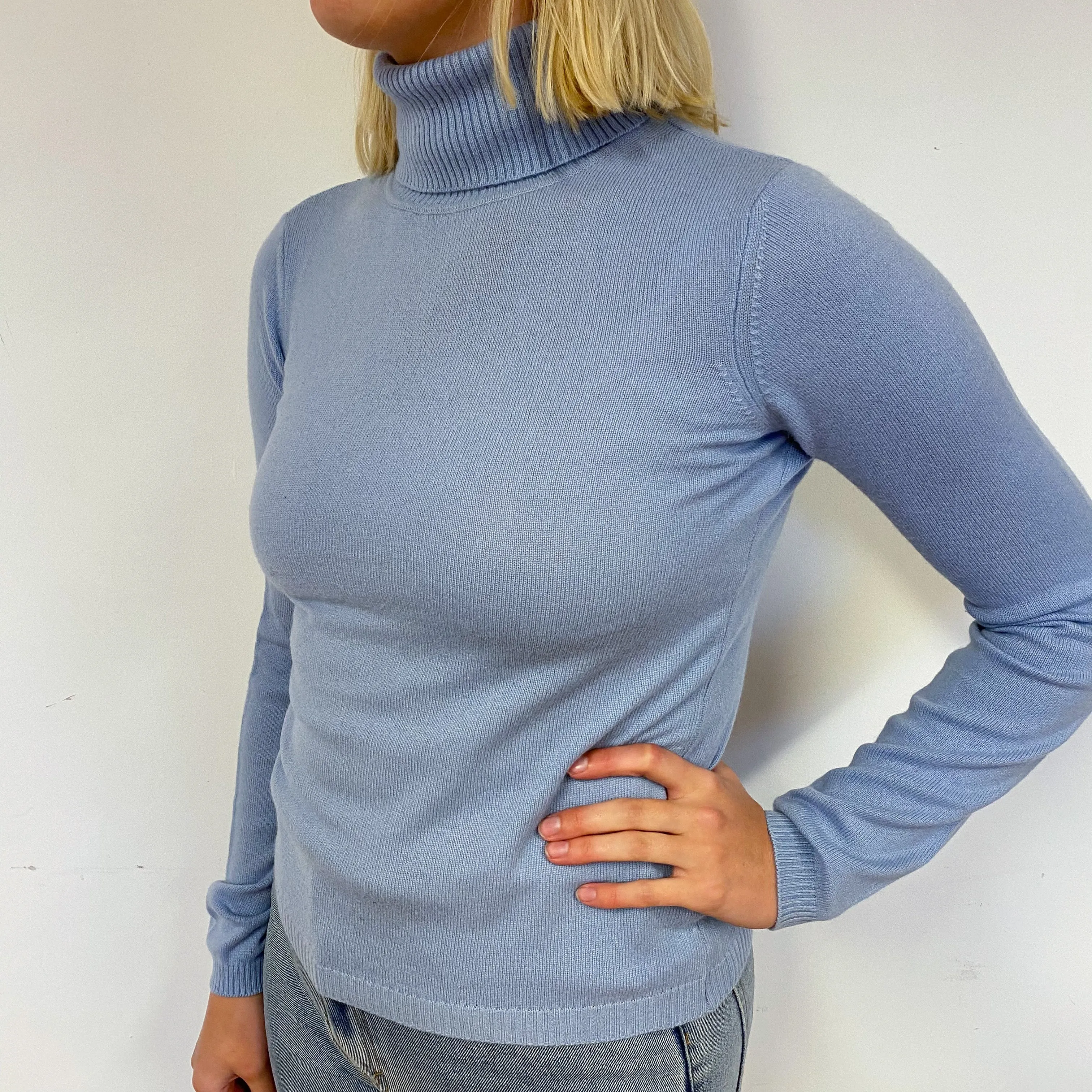 Sky Blue Cashmere Polo Neck Jumper Small