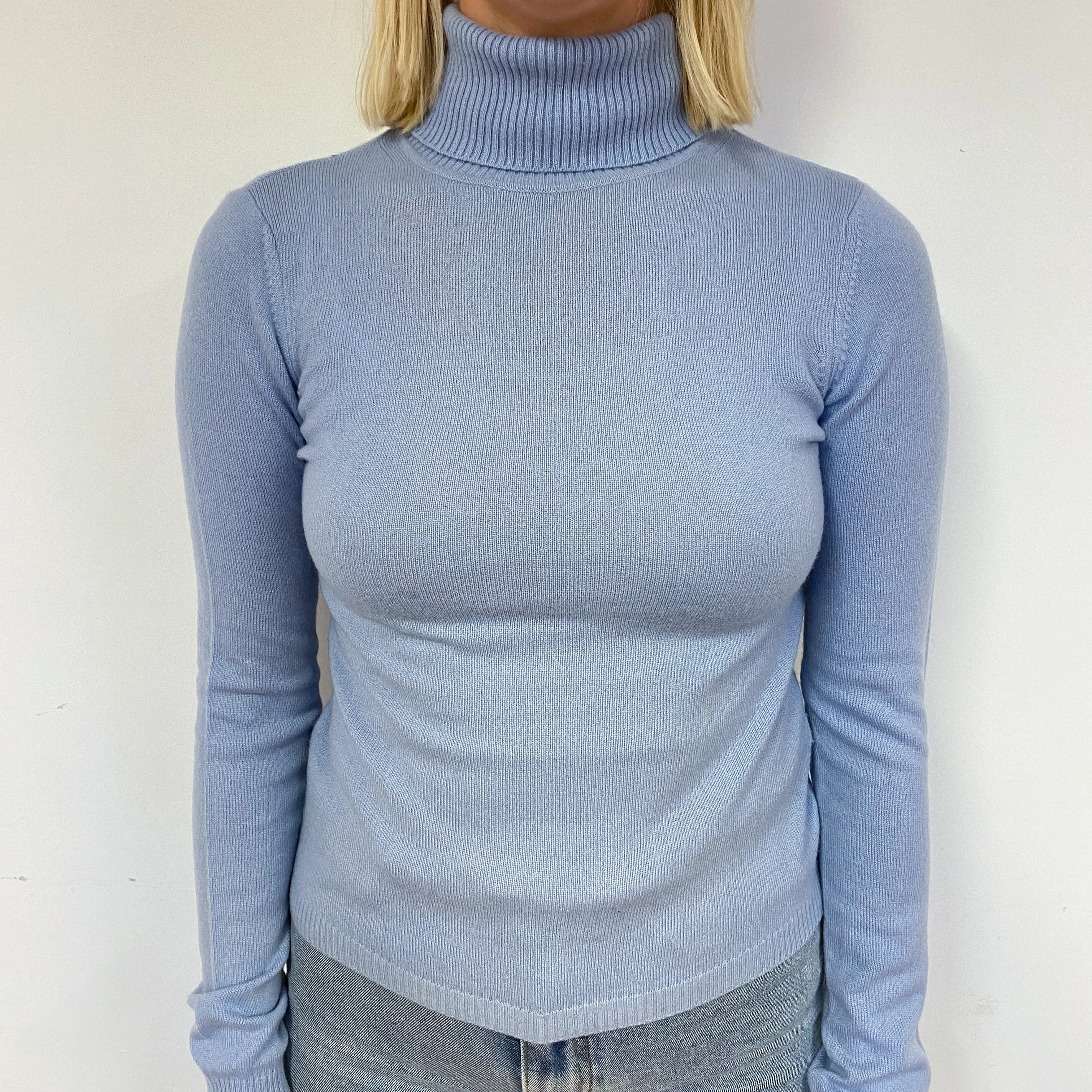 Sky Blue Cashmere Polo Neck Jumper Small