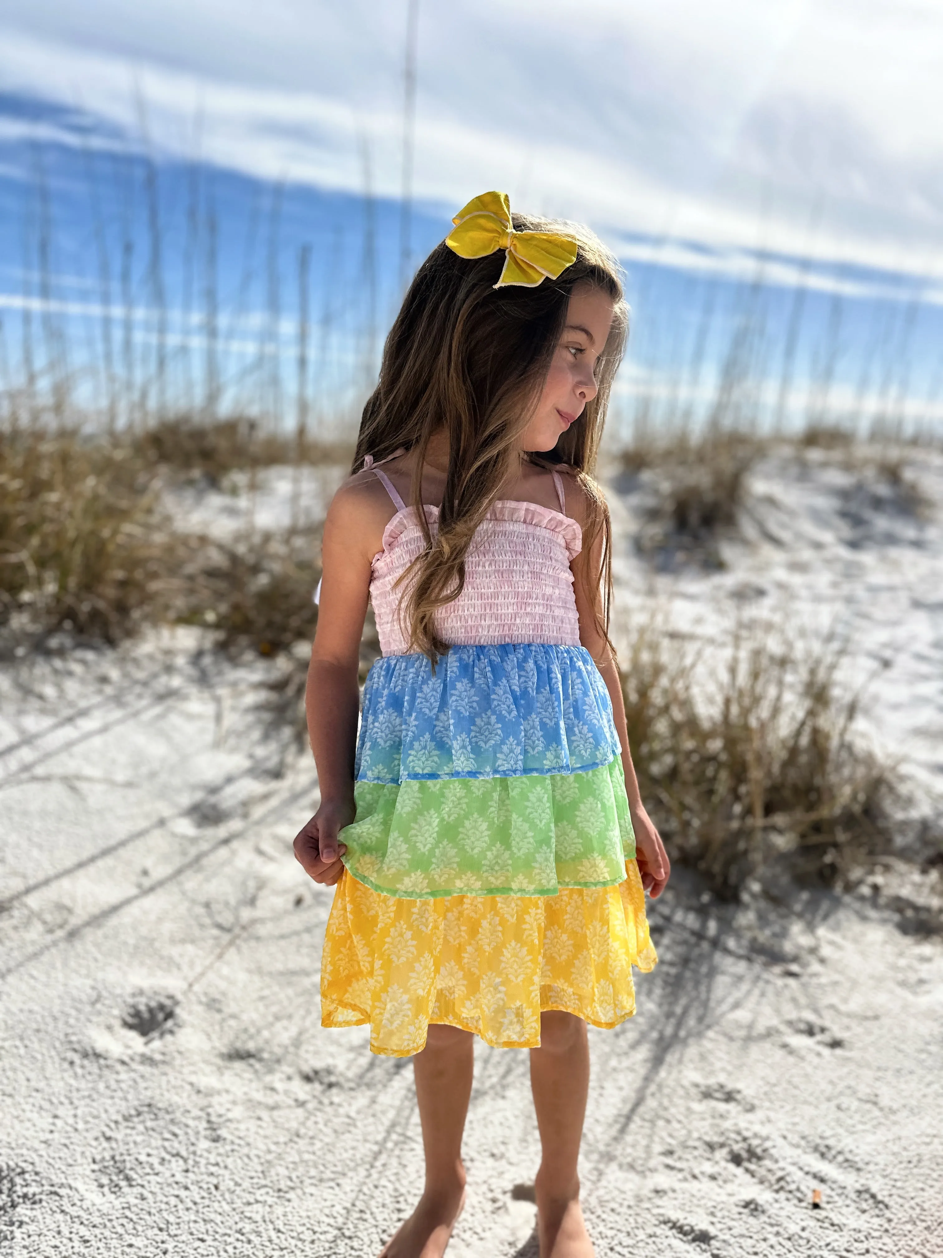 Smock Bodice Tiered Dress