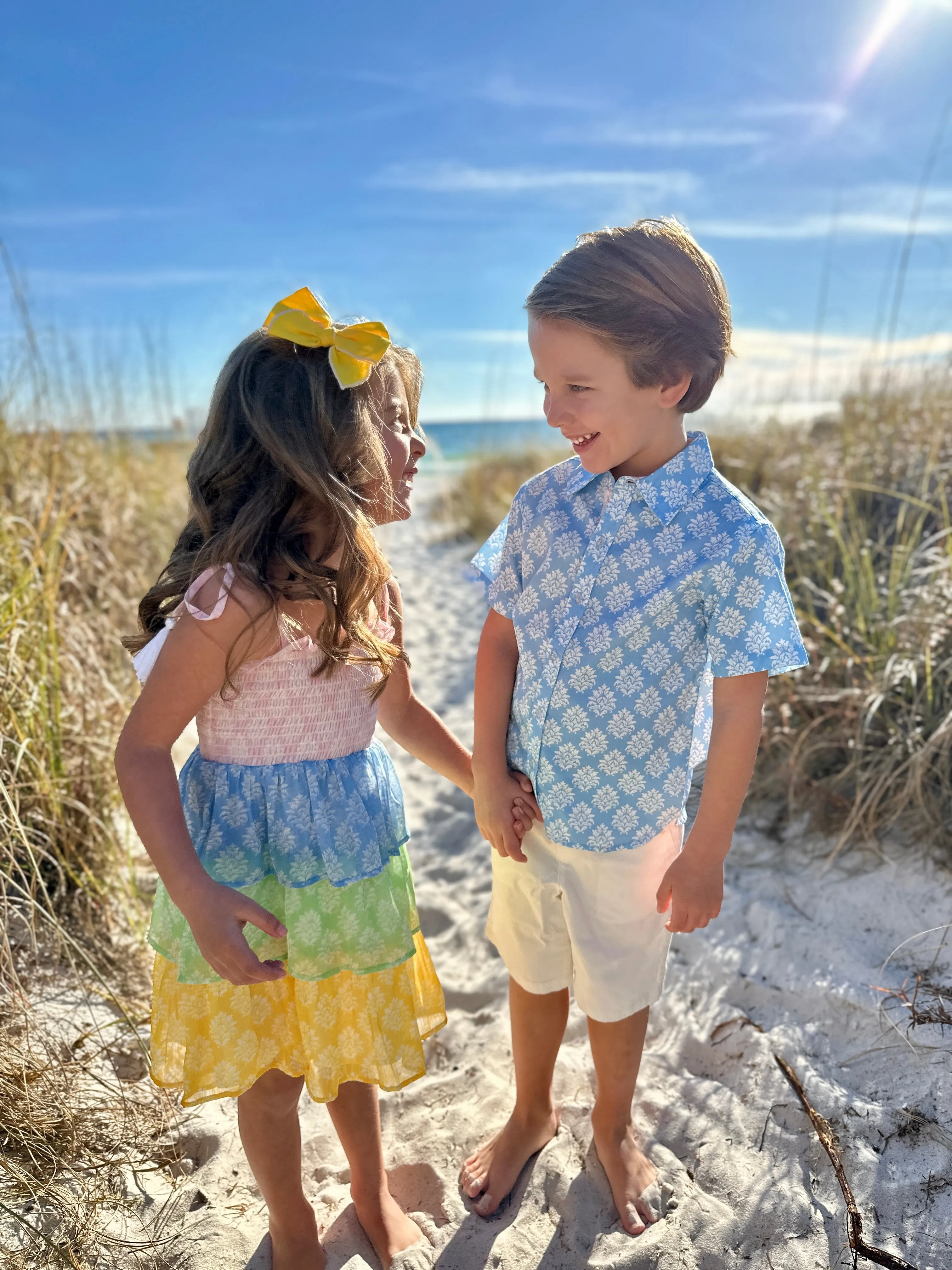Smock Bodice Tiered Dress