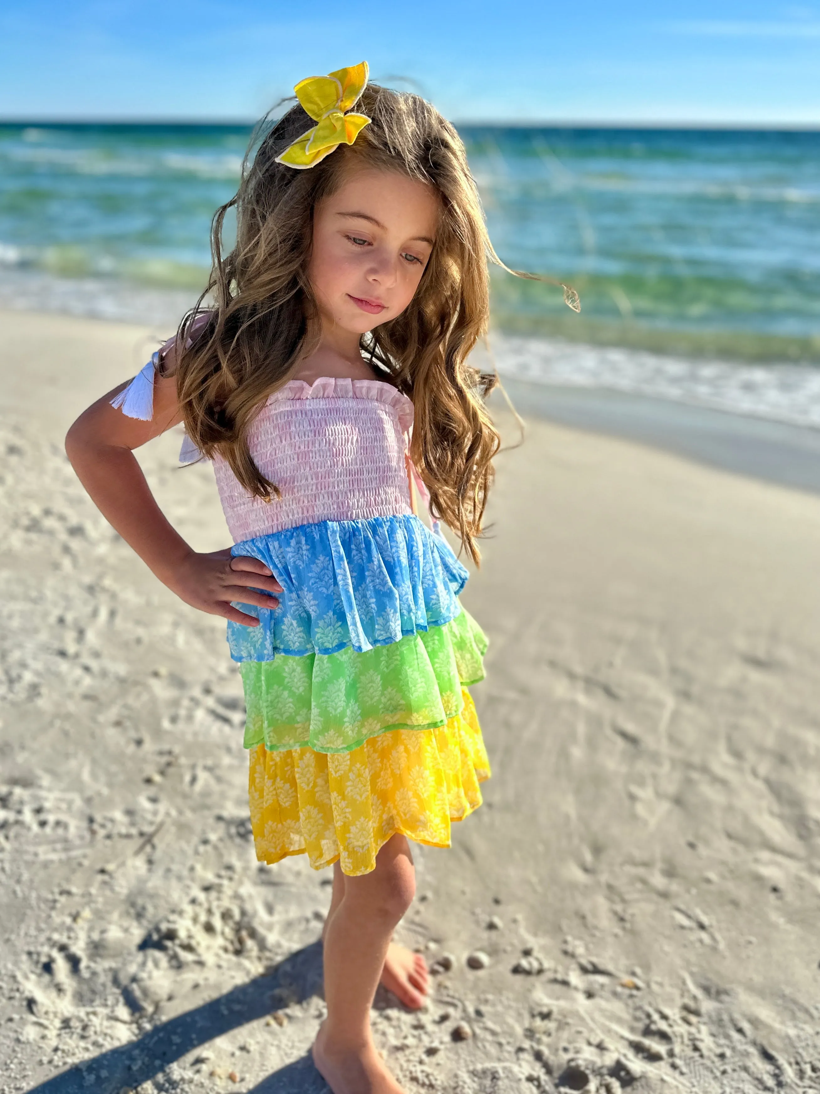 Smock Bodice Tiered Dress