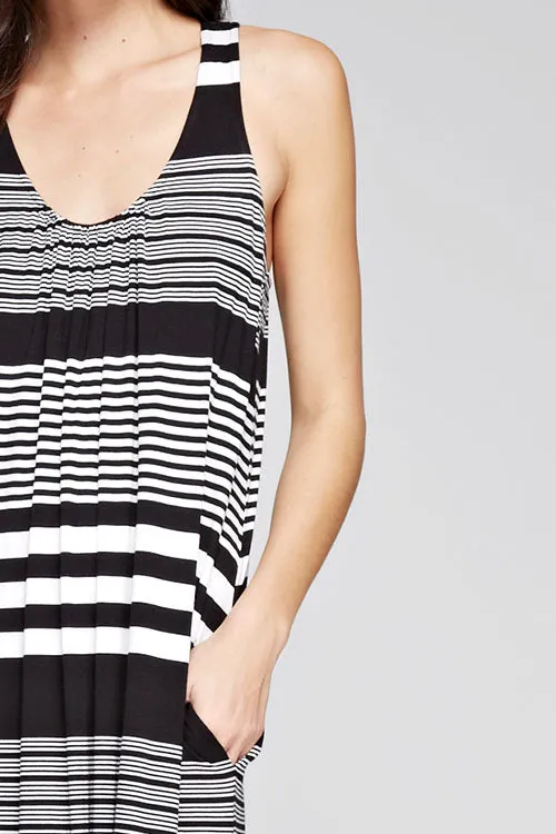 Striped Knit Tank Racerback Maxi Dress
