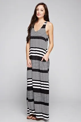 Striped Knit Tank Racerback Maxi Dress