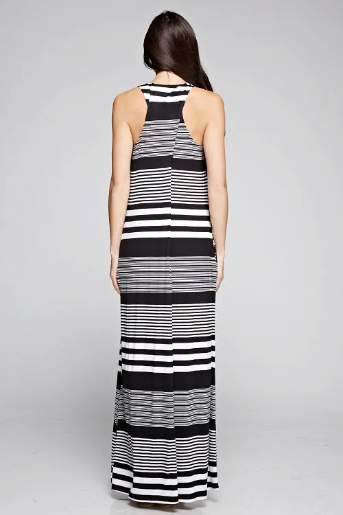 Striped Knit Tank Racerback Maxi Dress