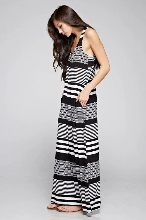 Striped Knit Tank Racerback Maxi Dress