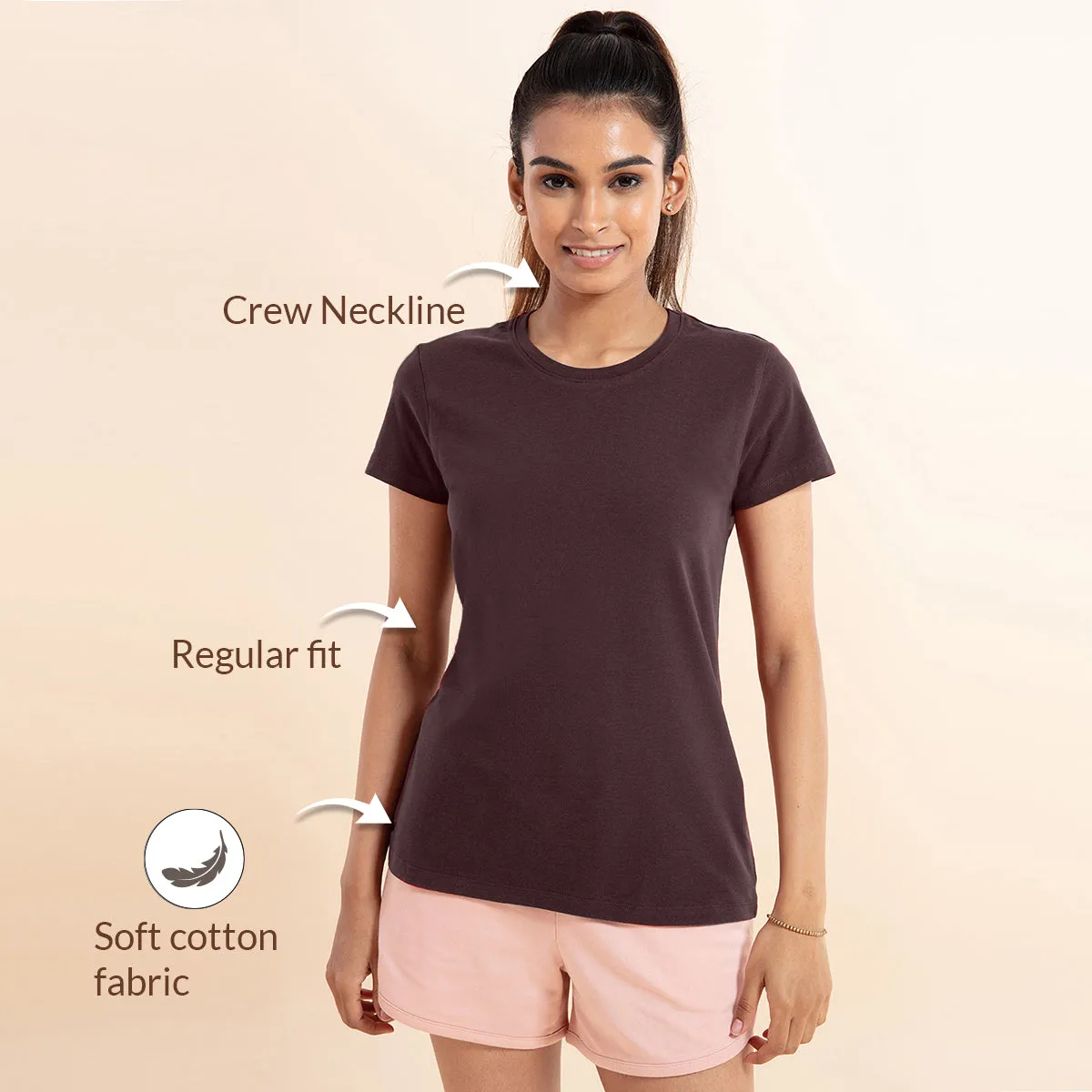 Super Comfy Cotton Stretch Classic Solid T-Shirt-NYLE216-Decadent Chocolate