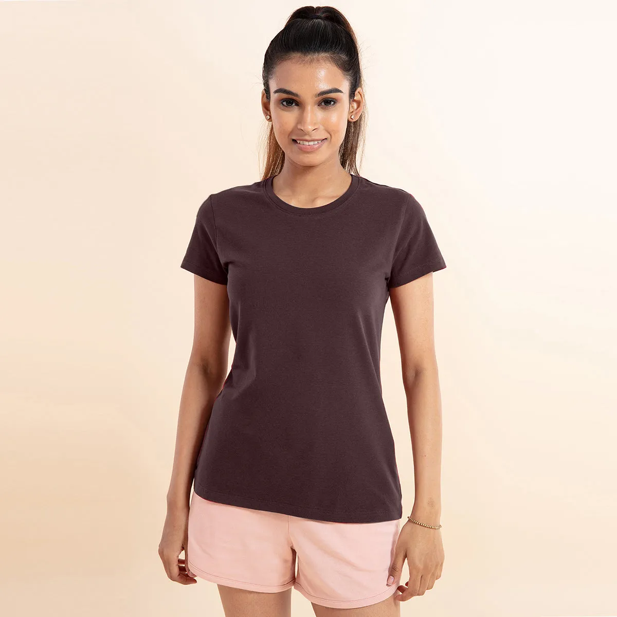 Super Comfy Cotton Stretch Classic Solid T-Shirt-NYLE216-Decadent Chocolate