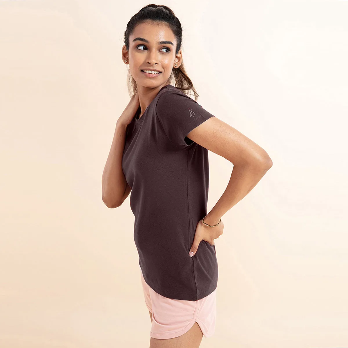 Super Comfy Cotton Stretch Classic Solid T-Shirt-NYLE216-Decadent Chocolate