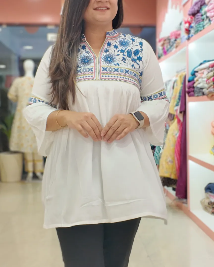 Tara Cotton Embroidered Casual Short Top
