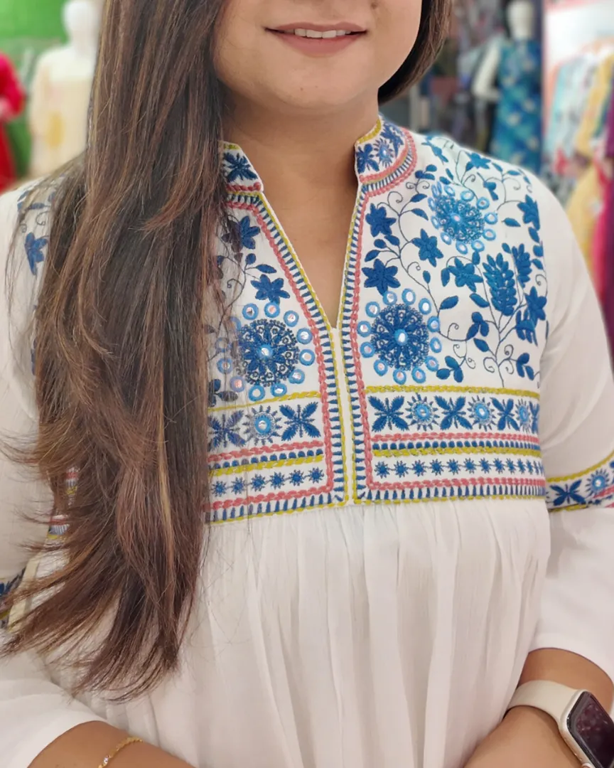 Tara Cotton Embroidered Casual Short Top