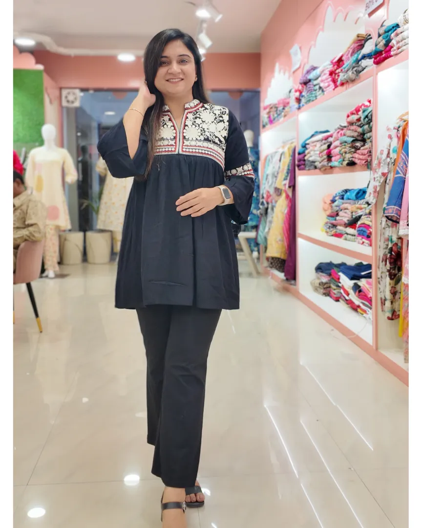 Tara Cotton Embroidered Casual Short Top