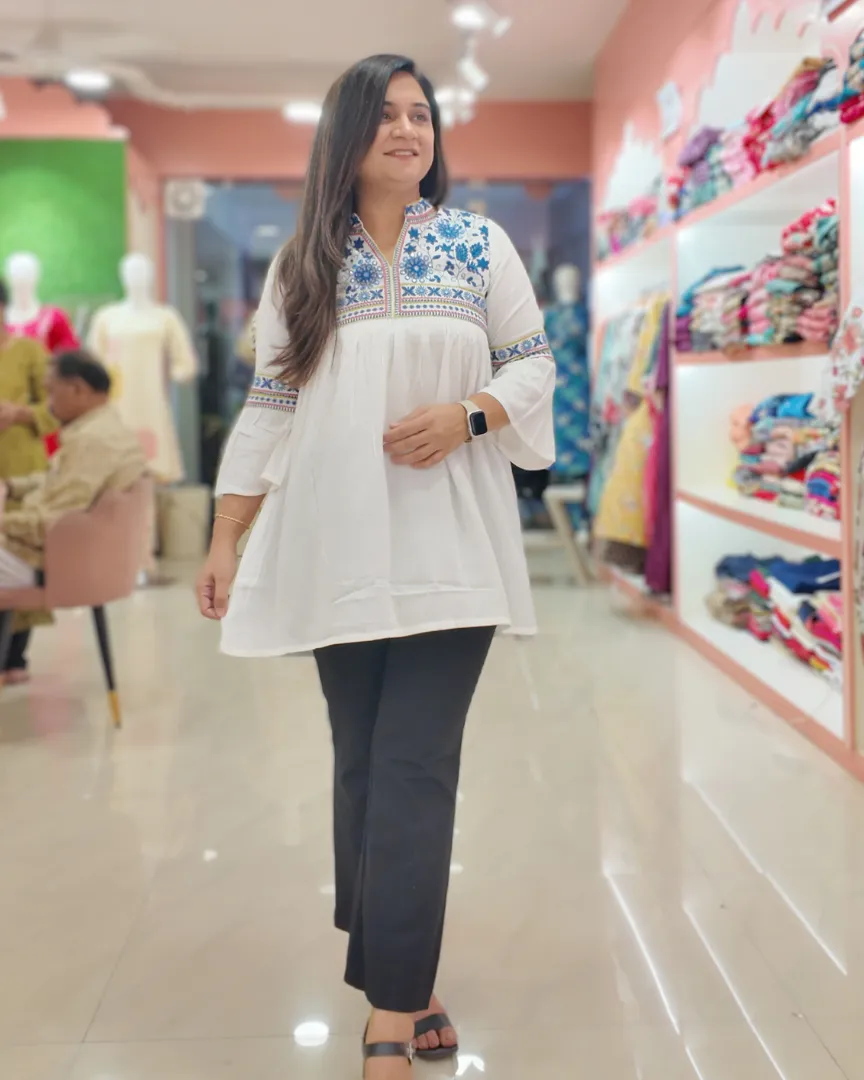 Tara Cotton Embroidered Casual Short Top