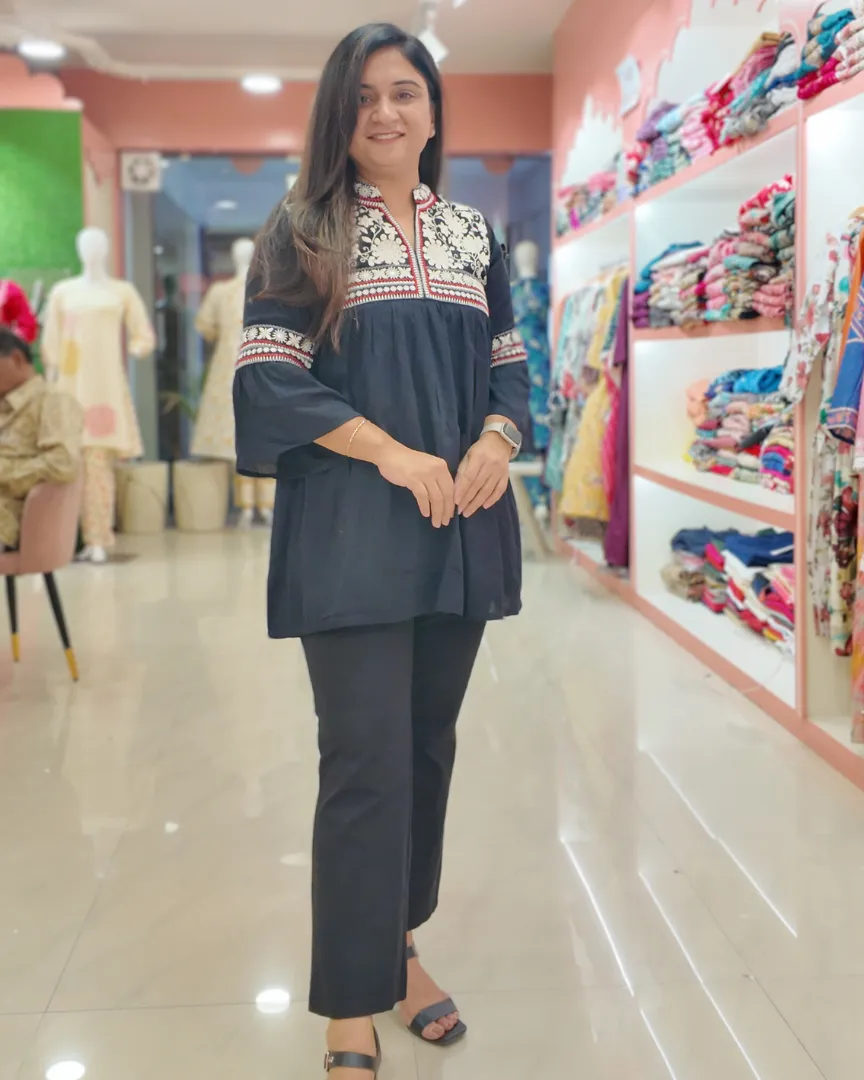 Tara Cotton Embroidered Casual Short Top