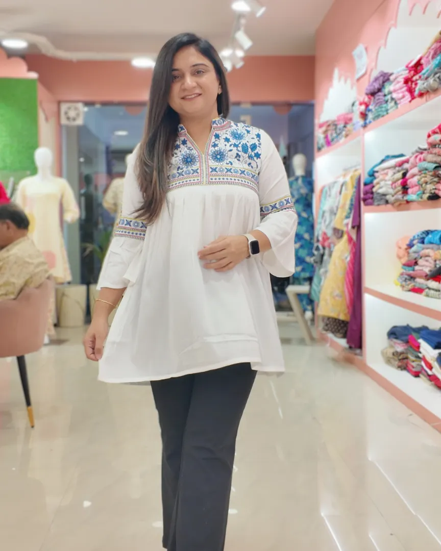 Tara Cotton Embroidered Casual Short Top