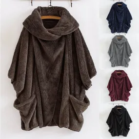Thick Plush Batwing Turtleneck Coat