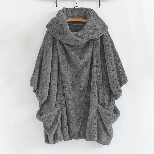 Thick Plush Batwing Turtleneck Coat