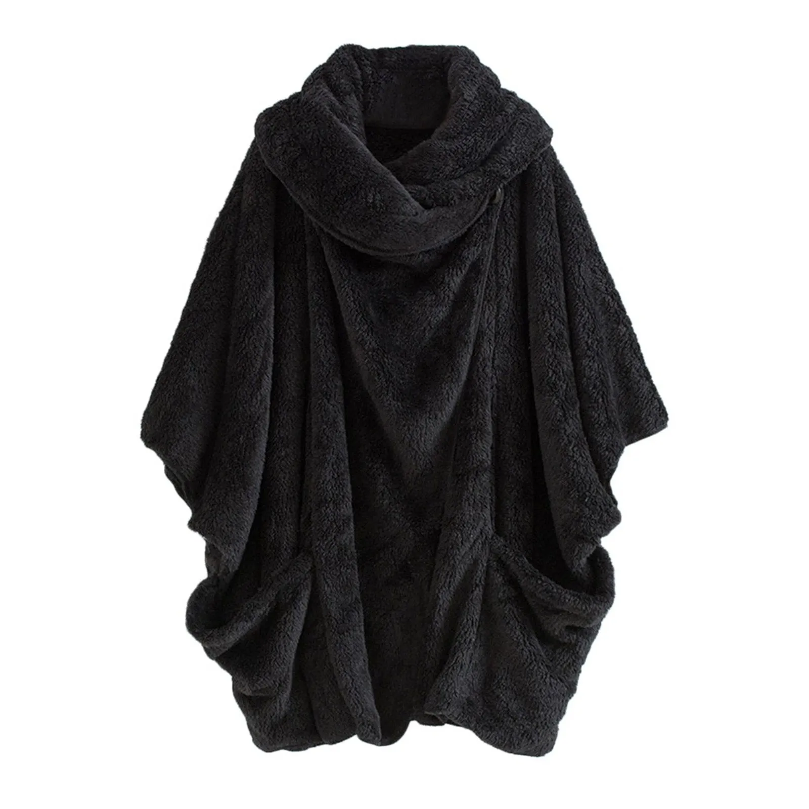 Thick Plush Batwing Turtleneck Coat