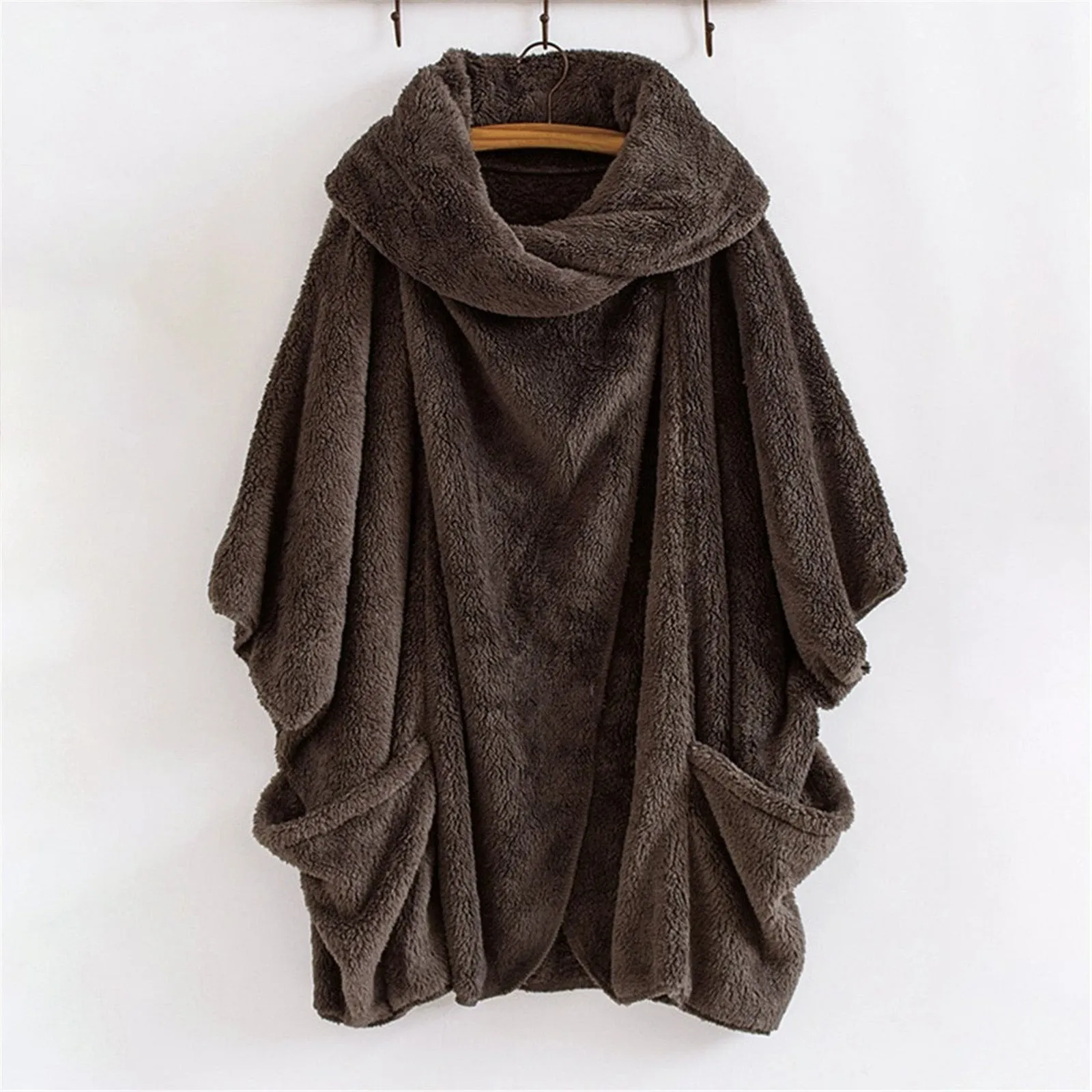 Thick Plush Batwing Turtleneck Coat