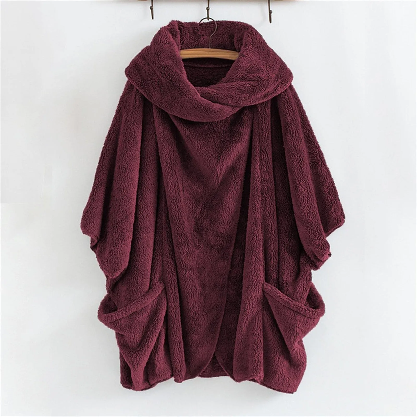 Thick Plush Batwing Turtleneck Coat