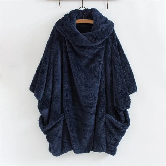 Thick Plush Batwing Turtleneck Coat