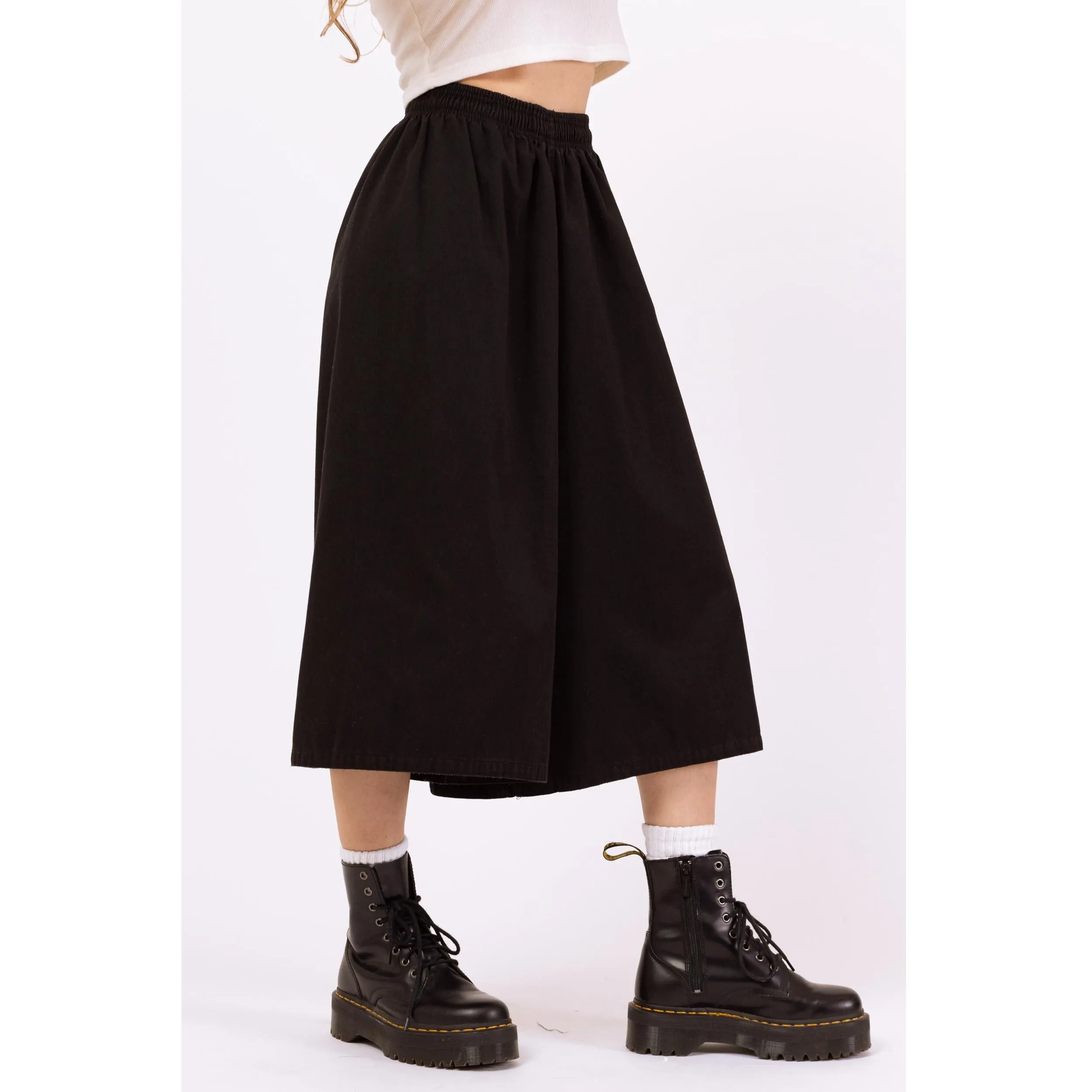Vintage Y2K Black Wide Leg Culotte Pants - XXS-XS, 21"-25" Waist