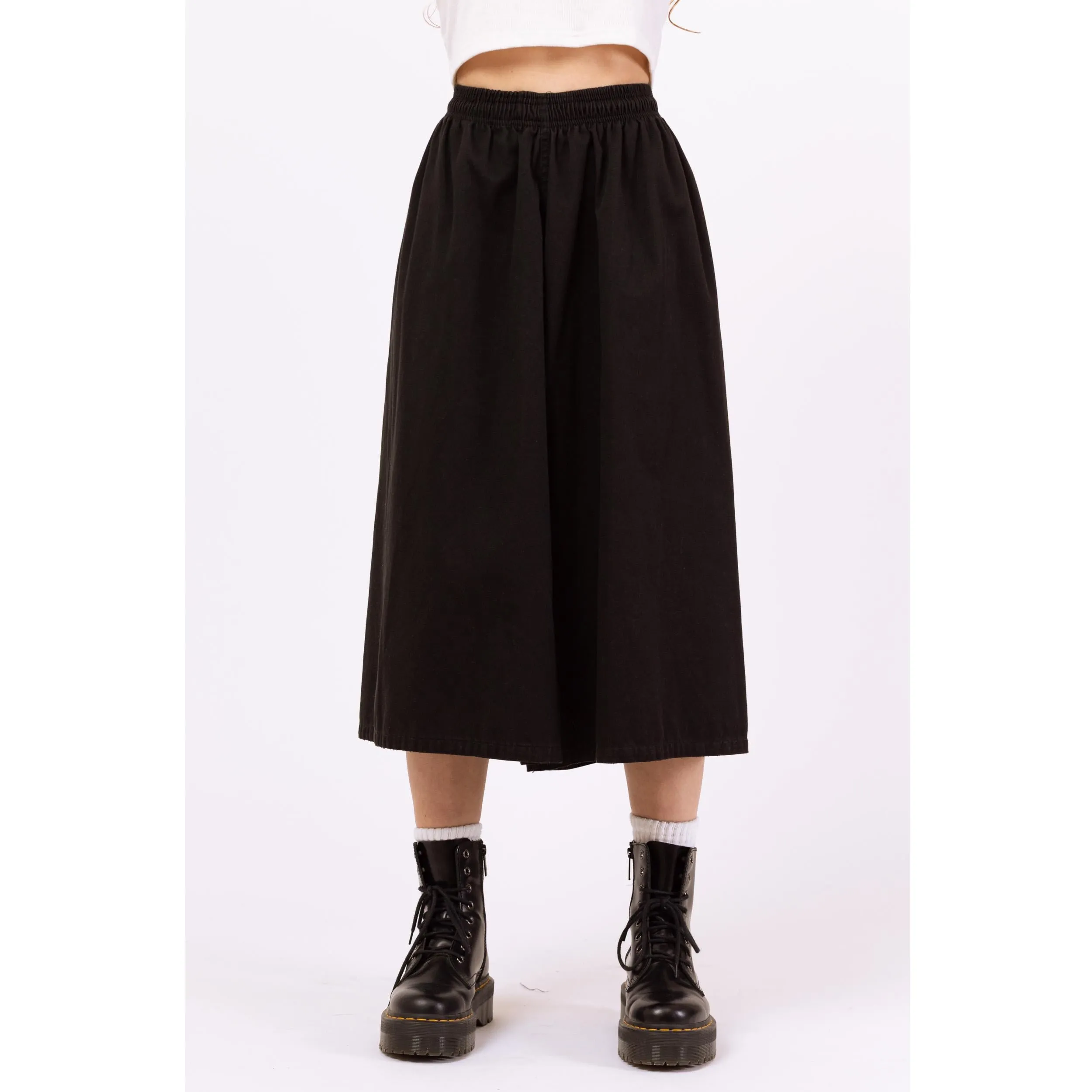 Vintage Y2K Black Wide Leg Culotte Pants - XXS-XS, 21"-25" Waist