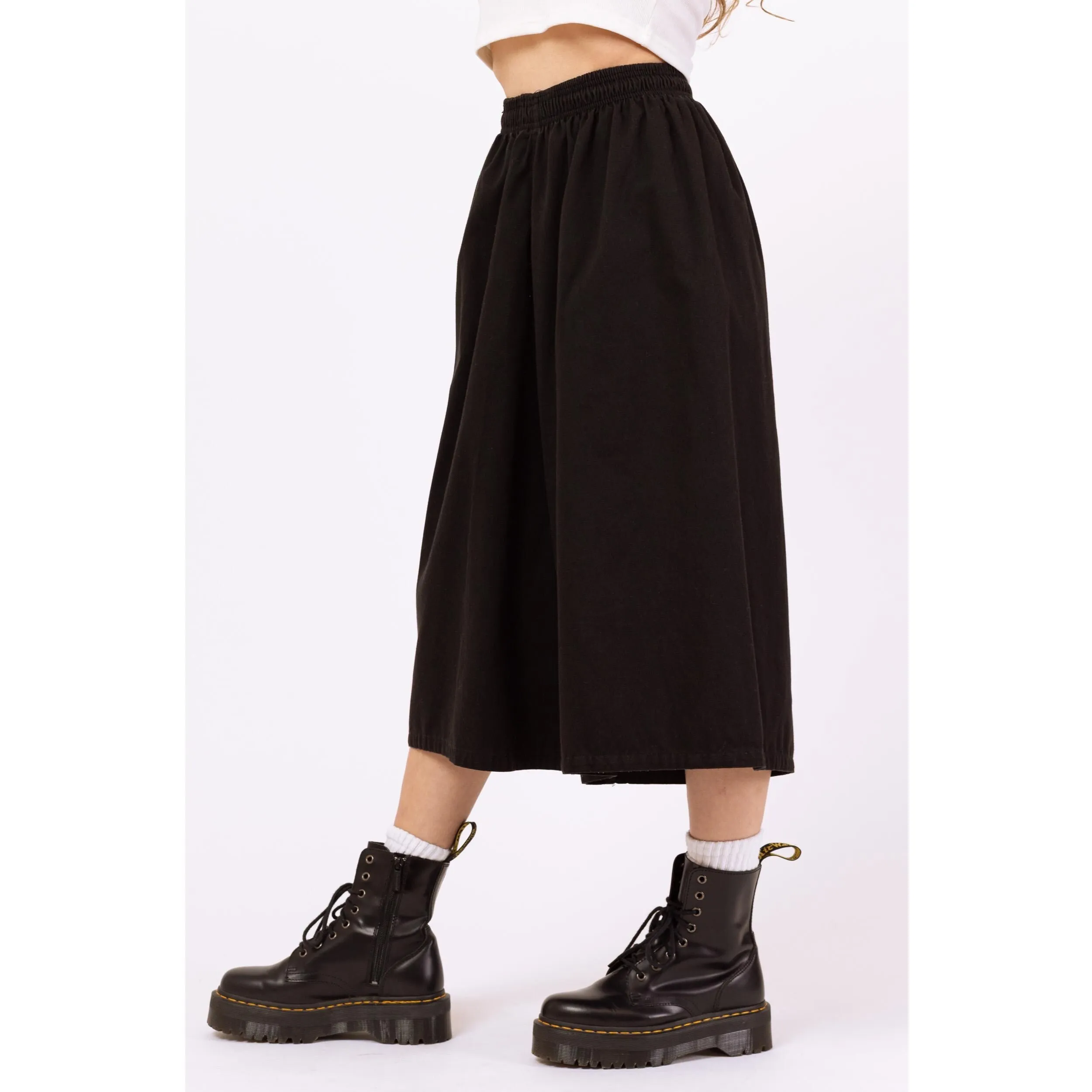 Vintage Y2K Black Wide Leg Culotte Pants - XXS-XS, 21"-25" Waist