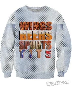 Wings, Beers, Sports, Tits Crewneck Sweatshirt