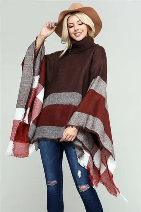 Women Pull Over Color-Blocked Poncho Mocha - Pack of 6