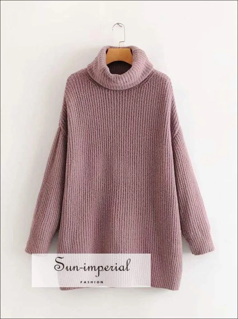 Women Wine Red Oversized Turtleneck Loose Pullovers Jumper Soft Warm Sweater
