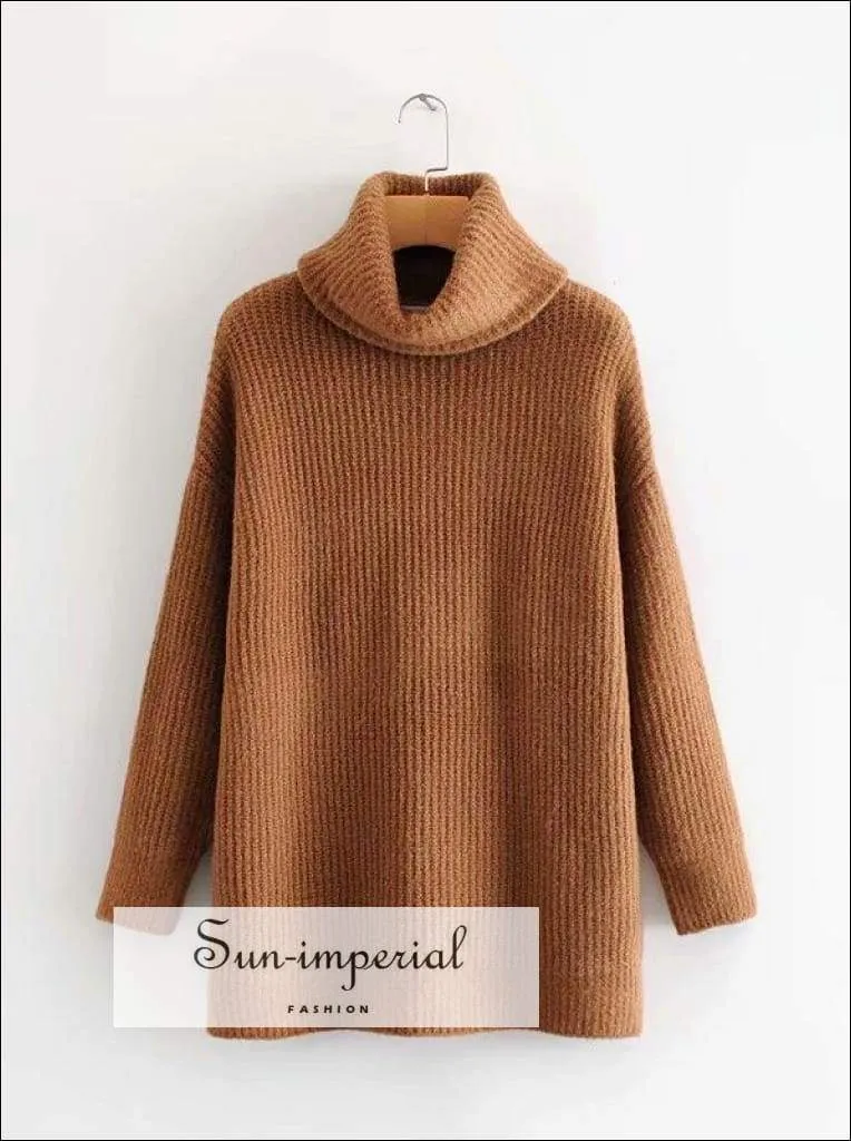 Women Wine Red Oversized Turtleneck Loose Pullovers Jumper Soft Warm Sweater