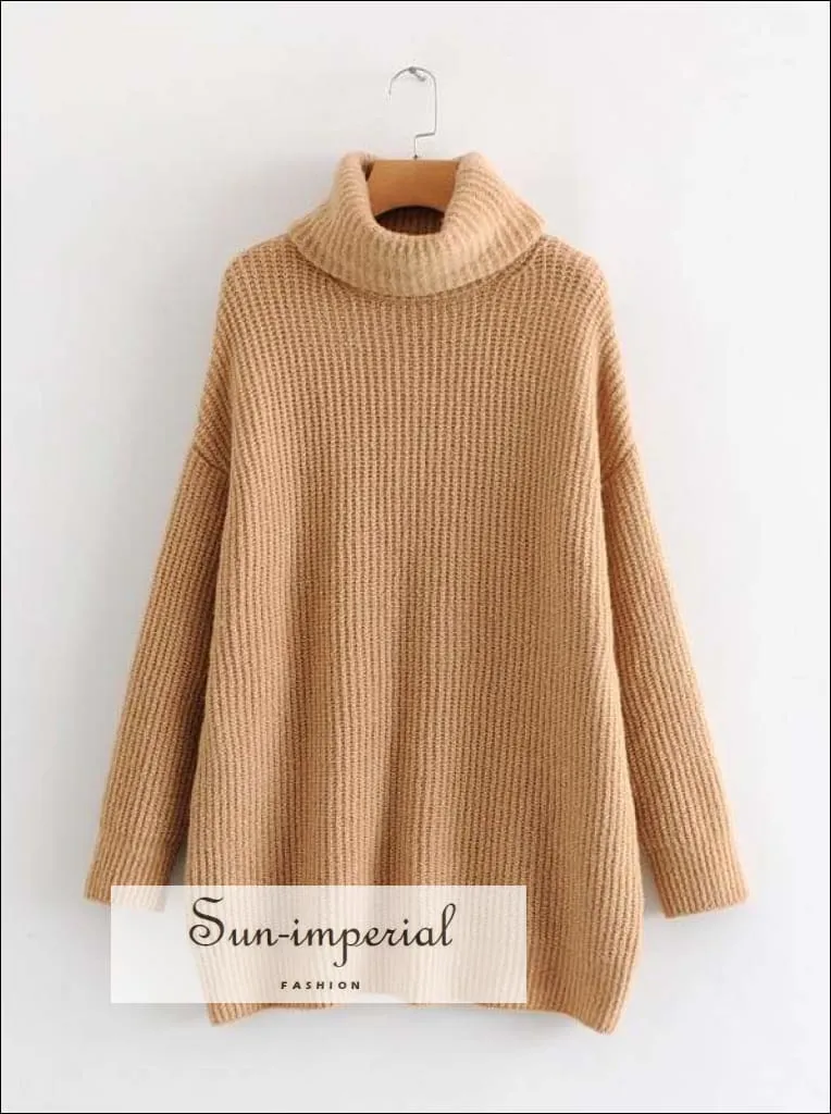 Women Wine Red Oversized Turtleneck Loose Pullovers Jumper Soft Warm Sweater