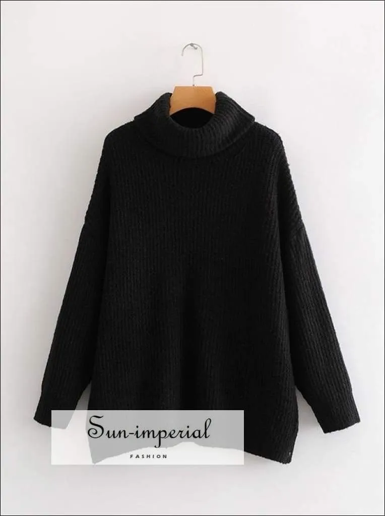 Women Wine Red Oversized Turtleneck Loose Pullovers Jumper Soft Warm Sweater