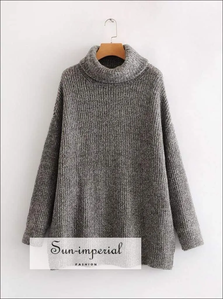 Women Wine Red Oversized Turtleneck Loose Pullovers Jumper Soft Warm Sweater