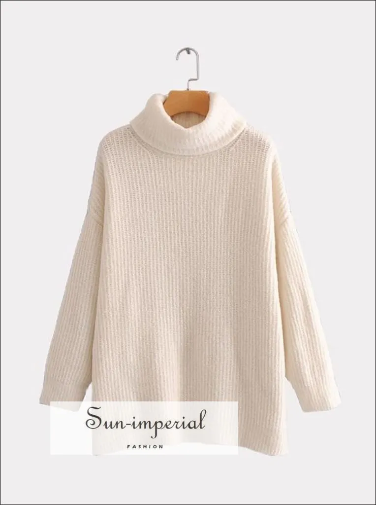 Women Wine Red Oversized Turtleneck Loose Pullovers Jumper Soft Warm Sweater
