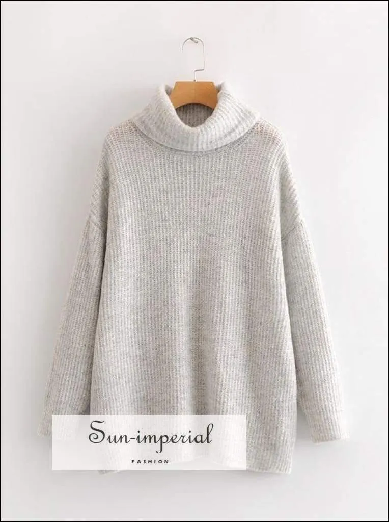 Women Wine Red Oversized Turtleneck Loose Pullovers Jumper Soft Warm Sweater