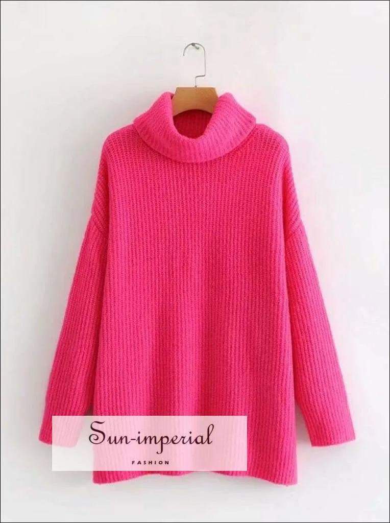 Women Wine Red Oversized Turtleneck Loose Pullovers Jumper Soft Warm Sweater